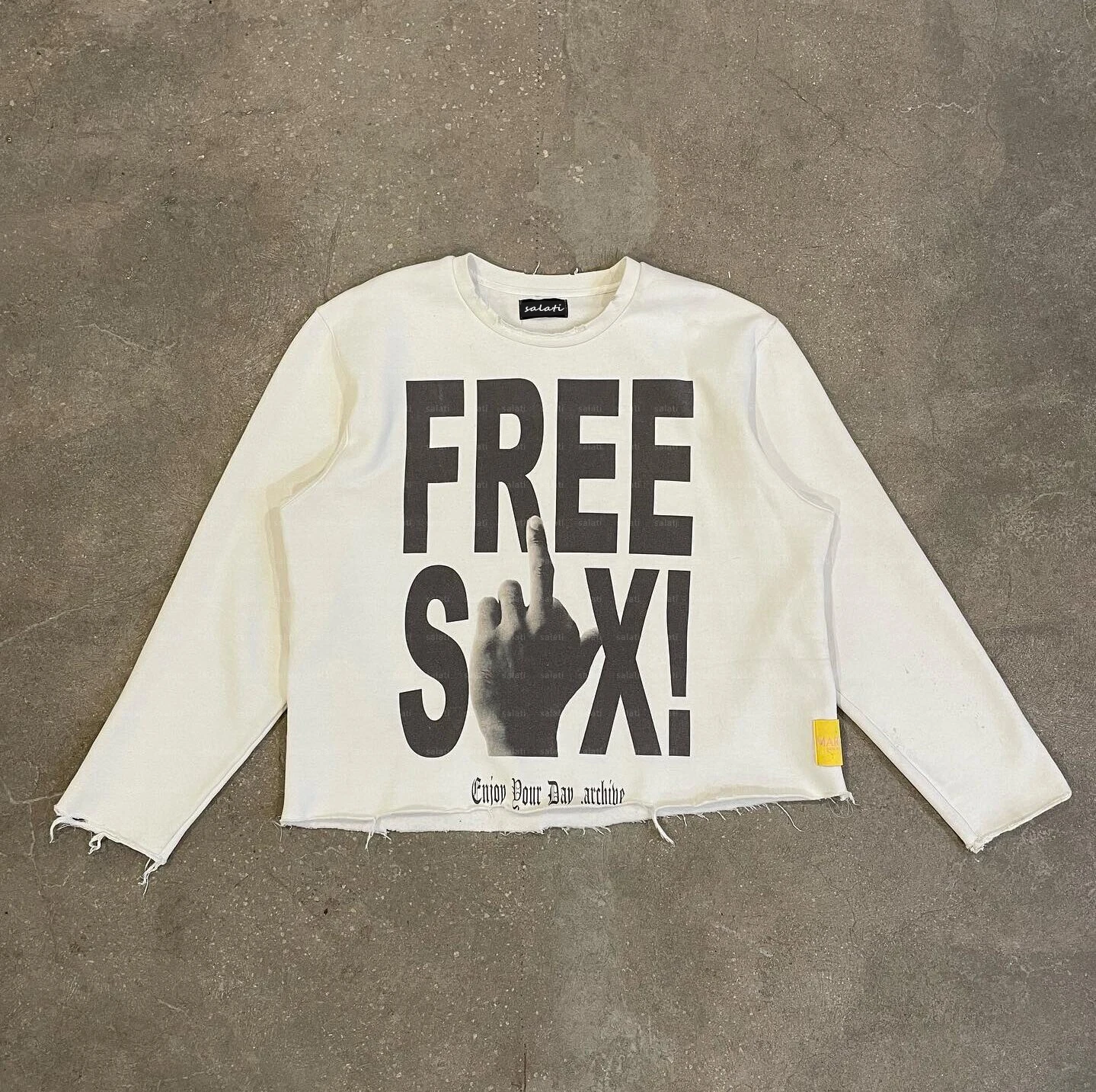 Custom Screen Print Label Cropped Drop Shoulder Crew Neck Pullover Unisex Cotton French Terry Distressed Raw Hem Sweatshirt Men