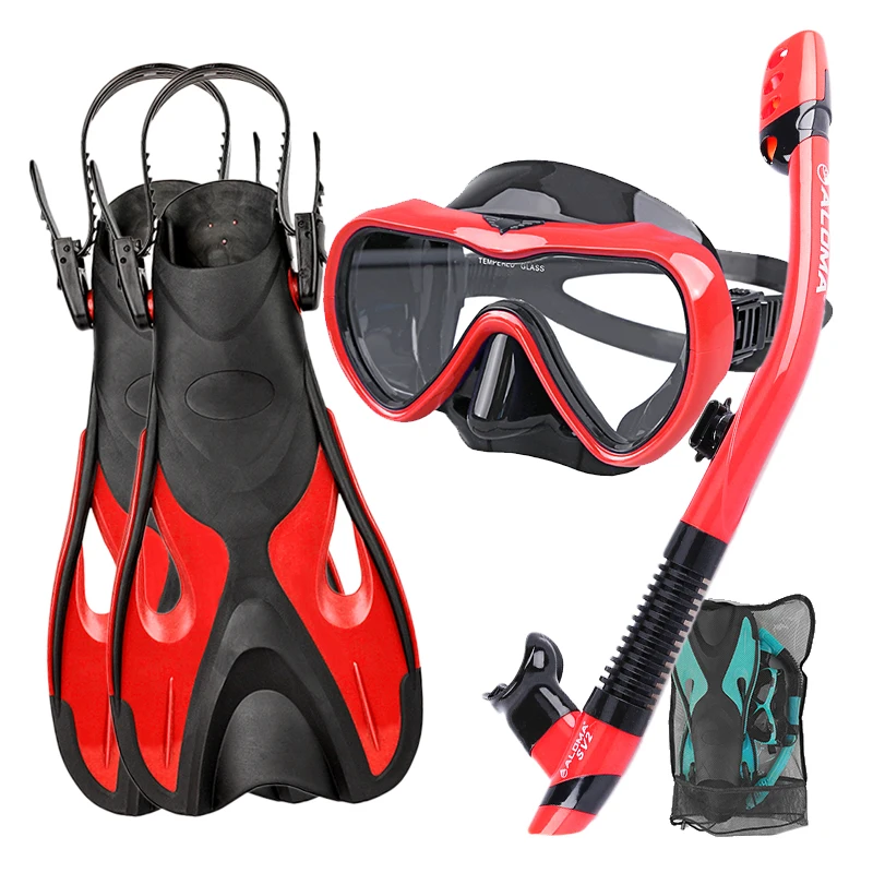 ALOMA Adulti Dry Top Anti Fog Attrezzatura Subacquea Snorkel Set Pinne Snorkel Tubo Maschera Subacquea Pinne da Nuoto