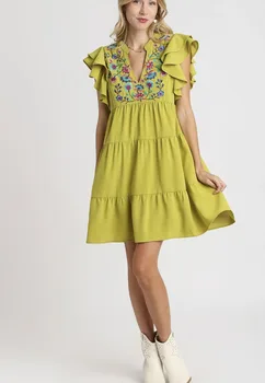 2024 summer popular Europe and the United States women's dress playful temperament V-neck embroidered floral lady dress