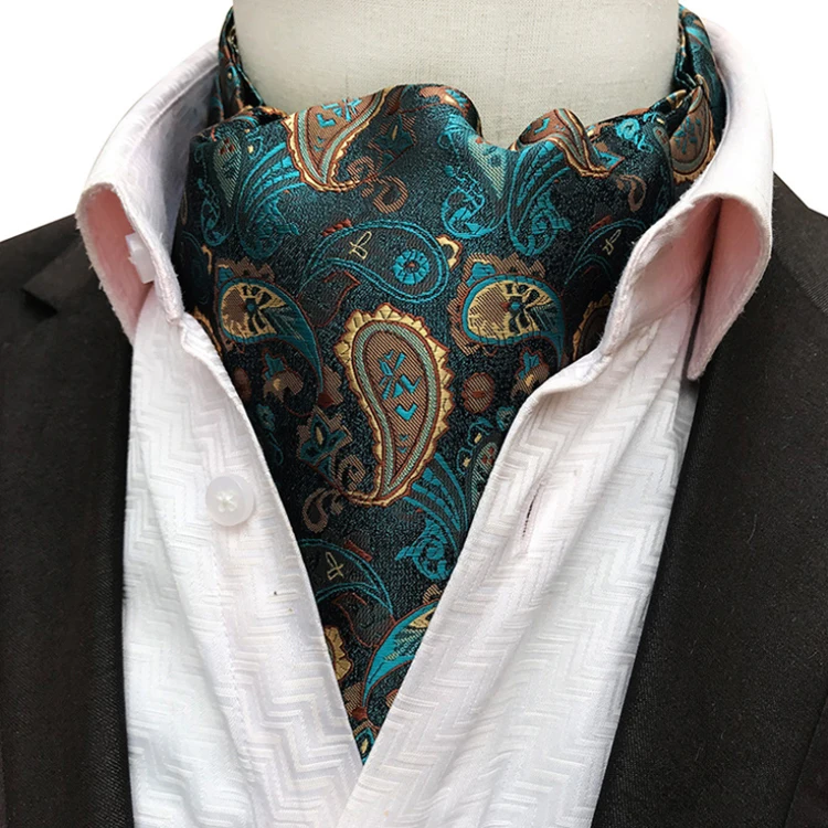 Bleu Marine Paisley Italie Design Free Style Casual Ascot Cravate et mouchoir de poche 