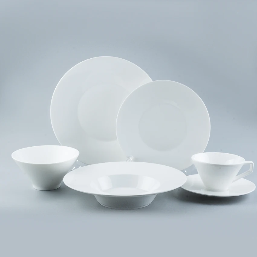 Vajilla de cerámica de alta calidad para Hotel, juego de platos de comedor,  cuencos redondos de porcelana blanca, venta al por mayor