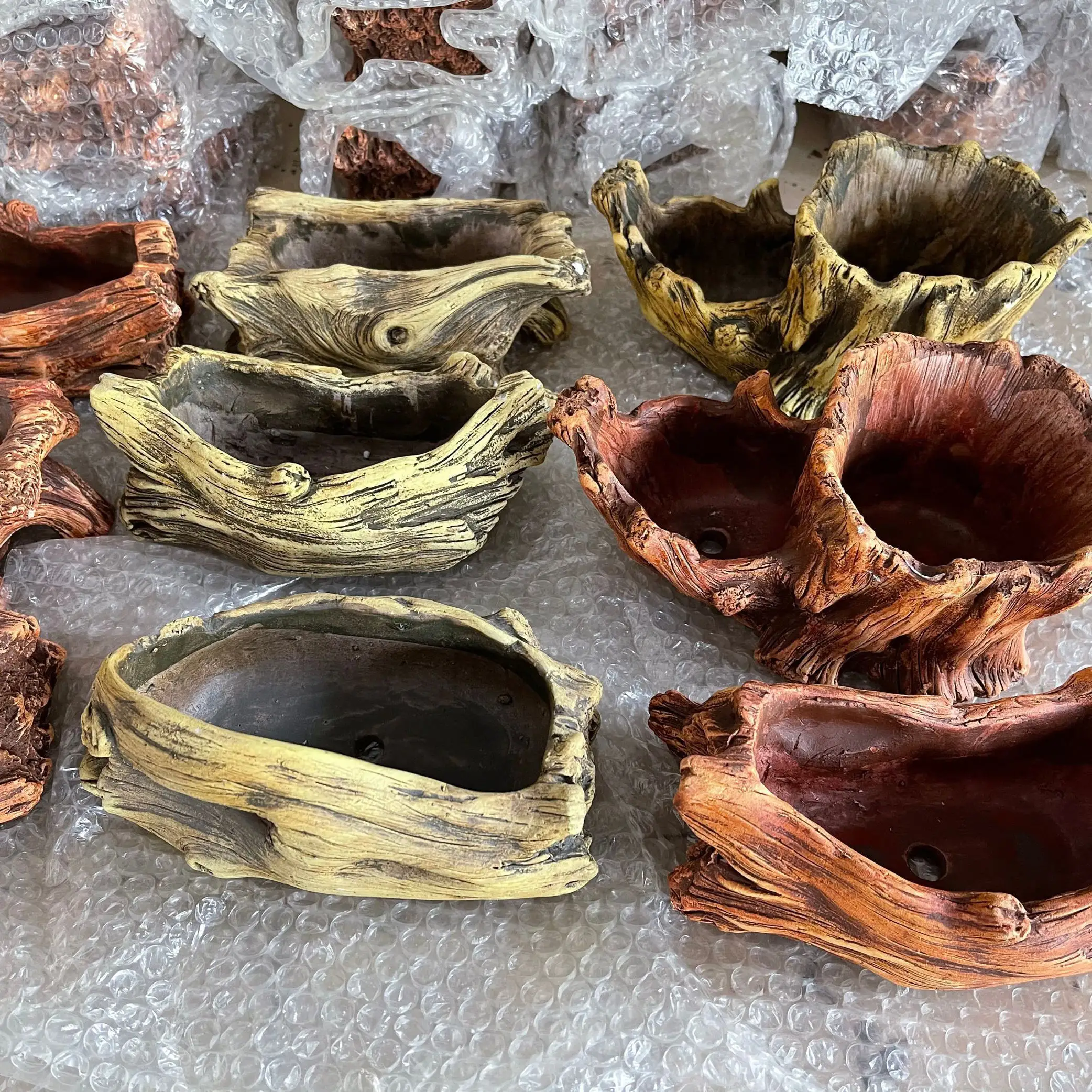 Cement Tree Root Carving Mini Pastoral Flowerpot ,Succulents Basin Reusable Flower Planter, Stump Flower Pot