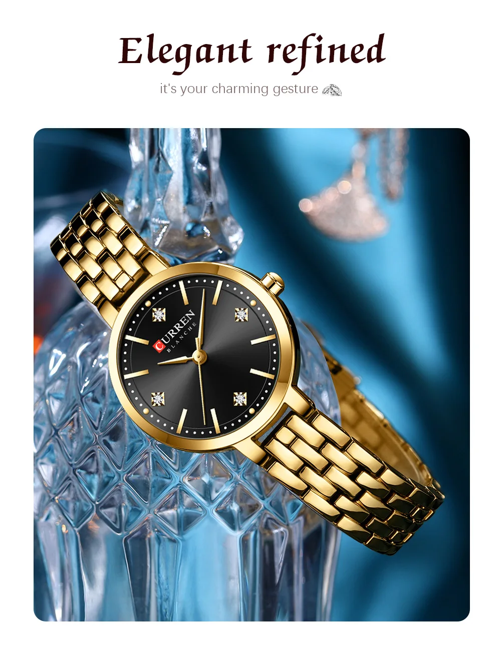 Curren 9106 Fashion Golden Quartz Wristwatch Stainless Steel Waterproof Women's Watches Original Luxury Ladies Watch for Women