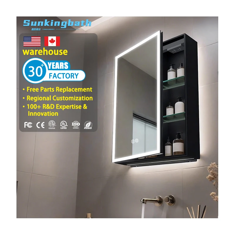 Hot Selling Modern Design Bathroom Storage Led Mirror Cabinet with Mirror Aluminum Alloy Led Medicine Cabinet for Hotel