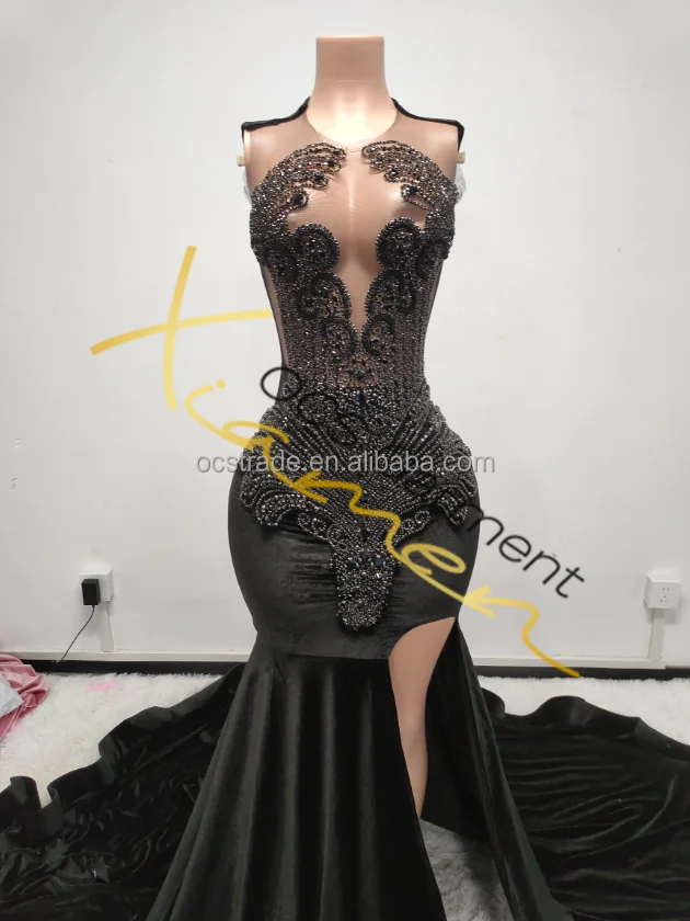 Ocstrade Vestido High Split Black Prom Dresses 2025 Evening Gowns Sexy Ball  Gown Rhinestone Dress Woman Bling Sexy Party Dresses| Alibaba.com