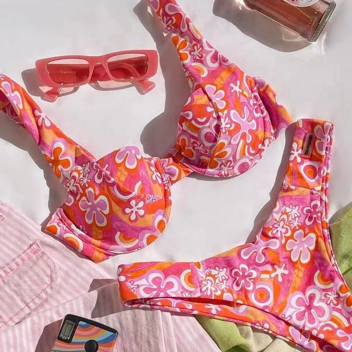 Custom Oem Floral Print Swimwear Low Moq Swimsuits Recycled Sustainable