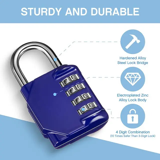 Lot De 4 Cadenas à Code 4 Chiffres - Verrou Combiné Étanche - Pour Valise, Sac De Sport, Casier (Argent, Noir, Bleu, Rouge)