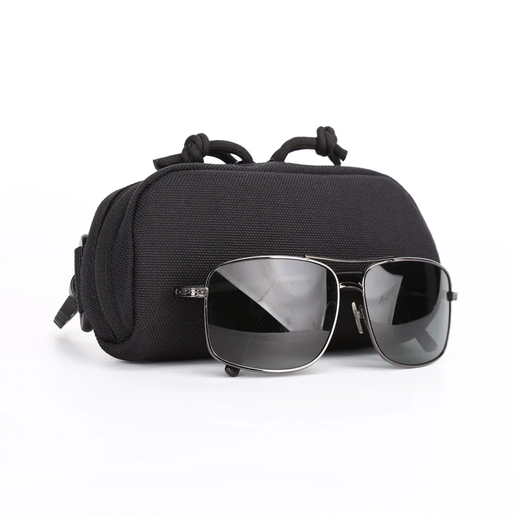Tactical Molle Pouch Zipper Sunglasses Carrying Case Glasses Hard Case  1000D Nylon with Clip Buckle Outdoor Accessories