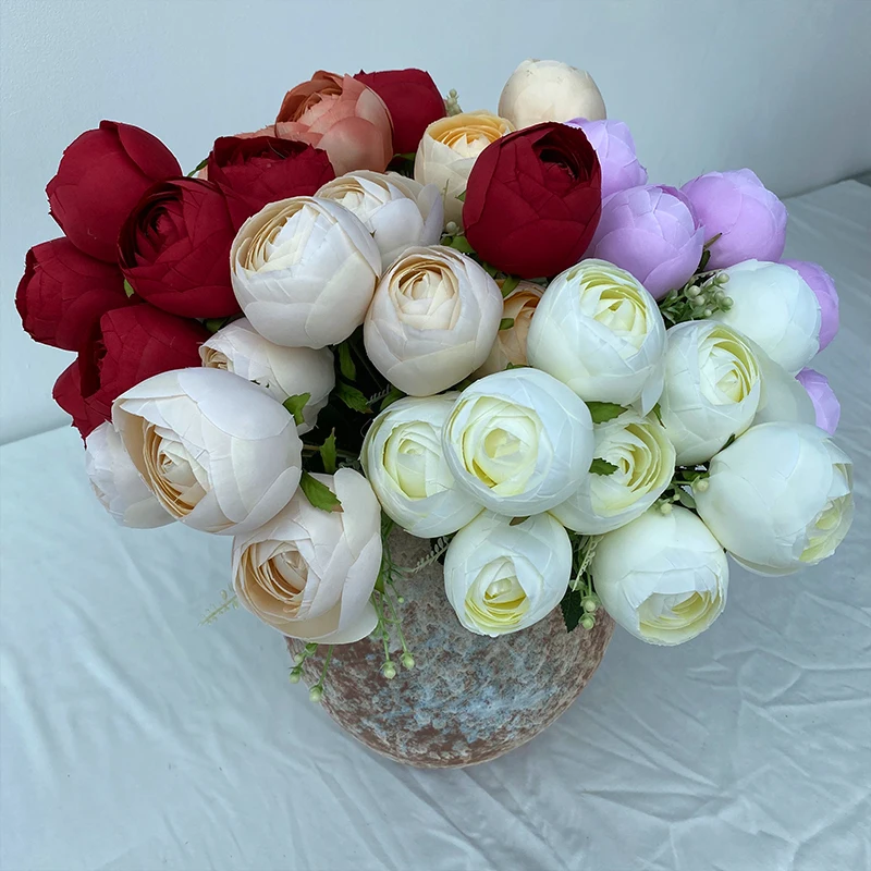 Competitive Price 9-head New Xiuli Tea bud Artificial Flower Rose For Wedding decoration