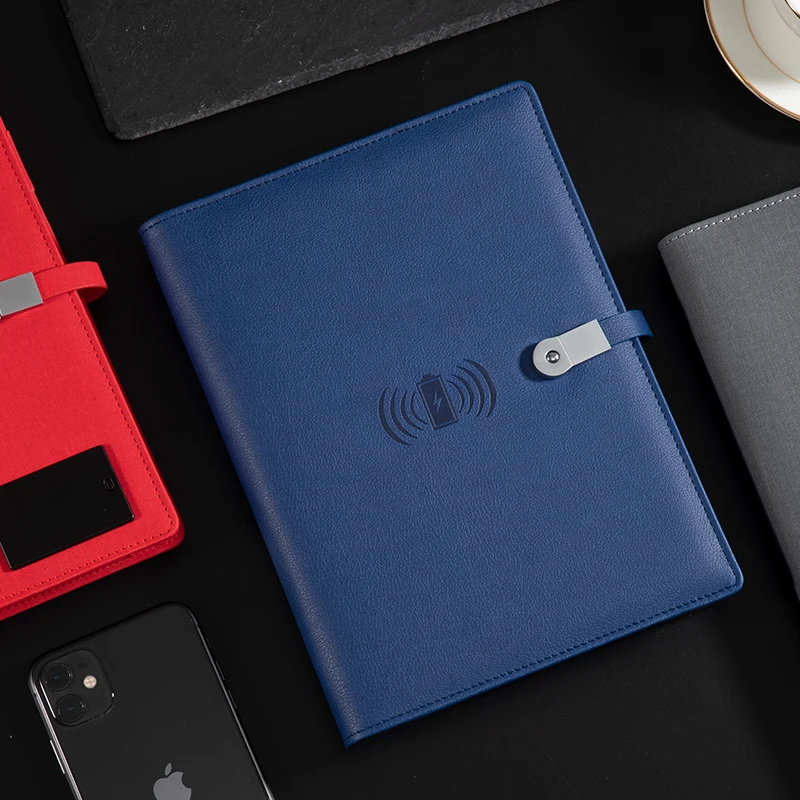 Professional Customized Notebook Organizer With LED Light Logo 8000 Power Bank and Wireless Charger Agenda Portfolio USB Flash