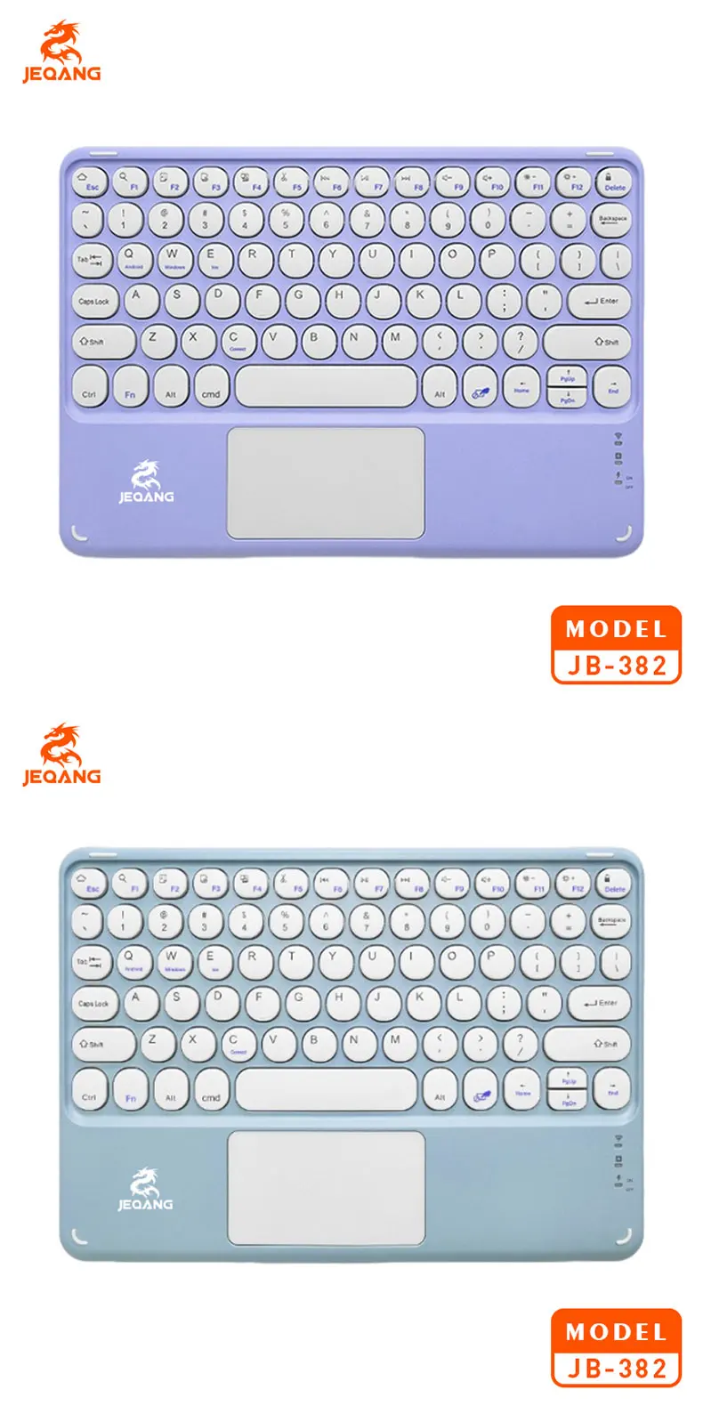 Jeqang JB-382 Ultra-Thin Optical Wireless for Mini Keyboard with USB-C Charging Touchpad New Plastic for PC/Laptop Use