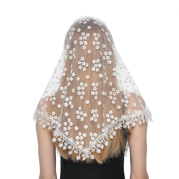 White Women's Spanish Mantilla Lace Catholic Veil for Chapel Church Shawl Head Covering Scarf Mass Shawl and Scarves
