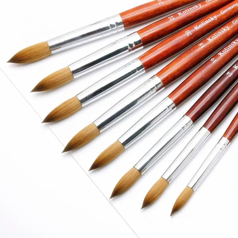 Оптовая цена, красная деревянная ручка, 100% чистая кисть Kolinsky, соболиный ворс, акриловая кисть для ногтей