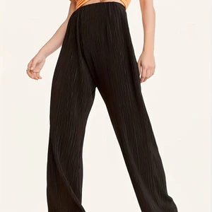 New Women's Solid Color High Waist Pleated Flared Trousers Loose Fit Summer Casual Trousers with Wide Leg and Elastic Waist