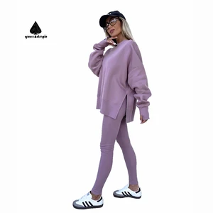 Custom Women's Casual Breathable Short Sweatshirt Yoga Pants 2 Piece Set Streetwear Jogger Set