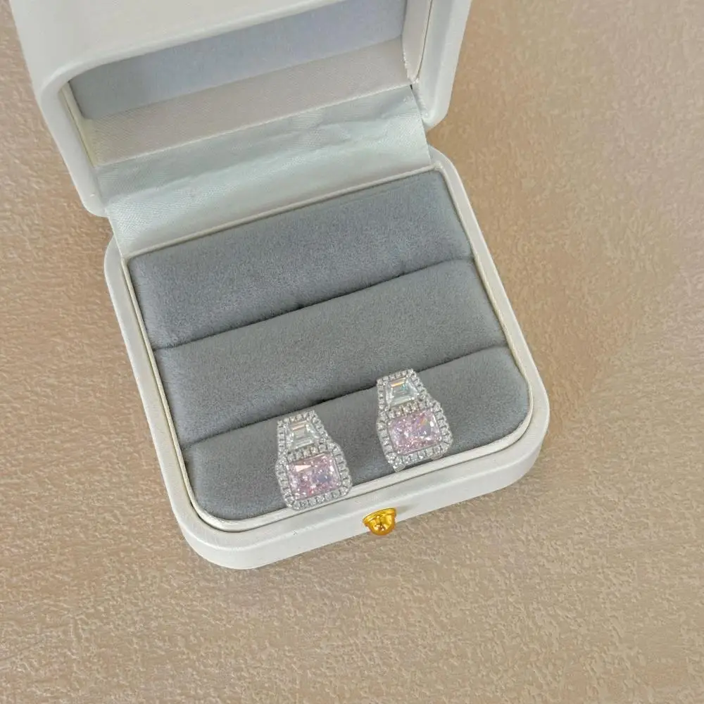 KAKODIY Elegant 925 Sterling Silver Stud Earrings with 8A Emerald Pink Cubic Zirconia Sterling Silver Jewelry detail 1