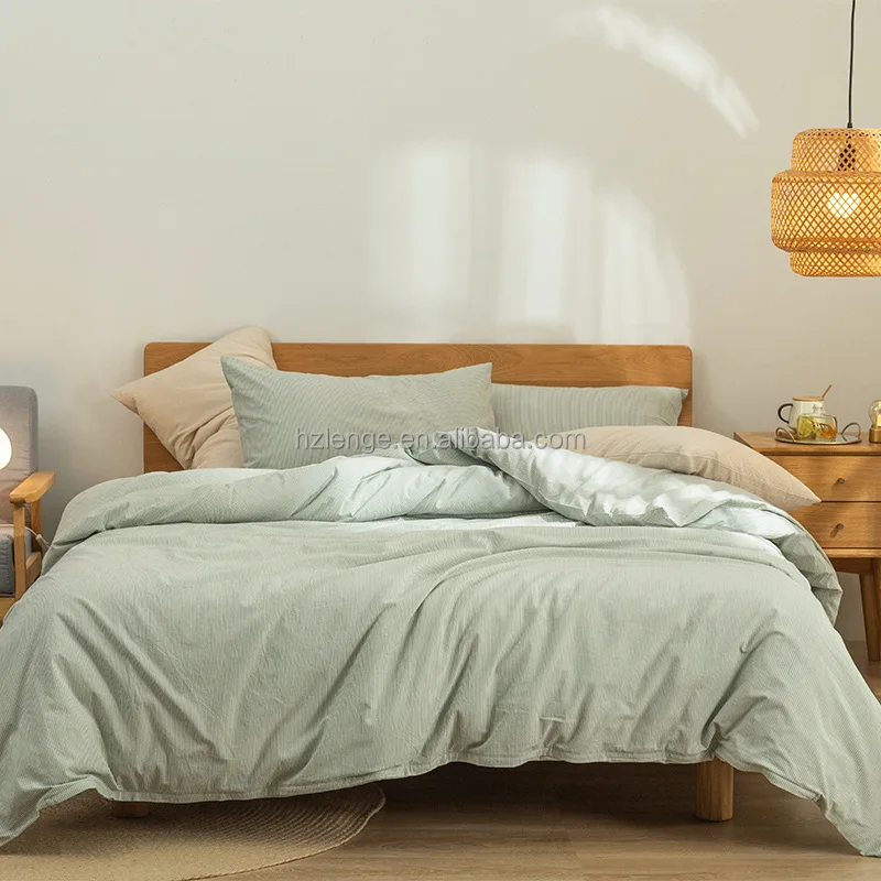 100 Cotton Sheet Set Breathable Yarn Dyed Washed Cotton Gingham