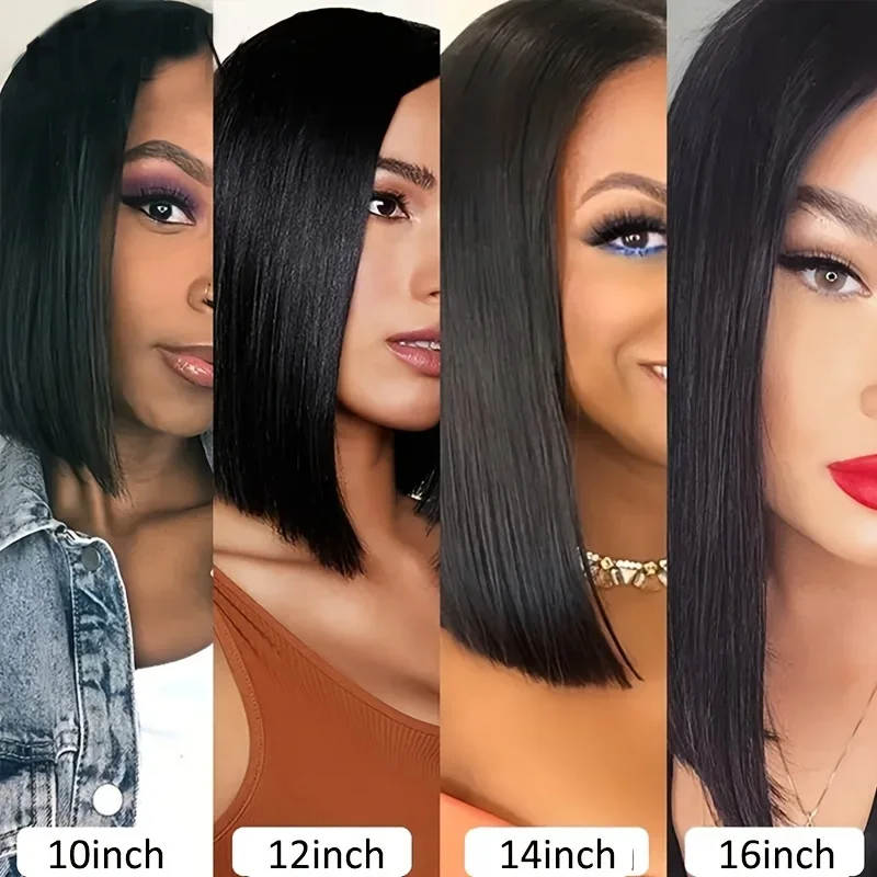 Parrucca Bob Corta Lisci 100% Capelli Umani Frontali Pre-Spennati Pizzo Trasparente 14 Pollici Capelli Brasiliani_voghion.com