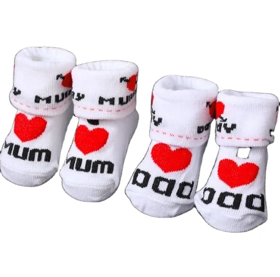 POIUDE Pour 0-6 Mois Bébé Naissance Chausettes Rayure Imprimé Coton Socquette JAime Papa/Maman Anti-Slip Socks 