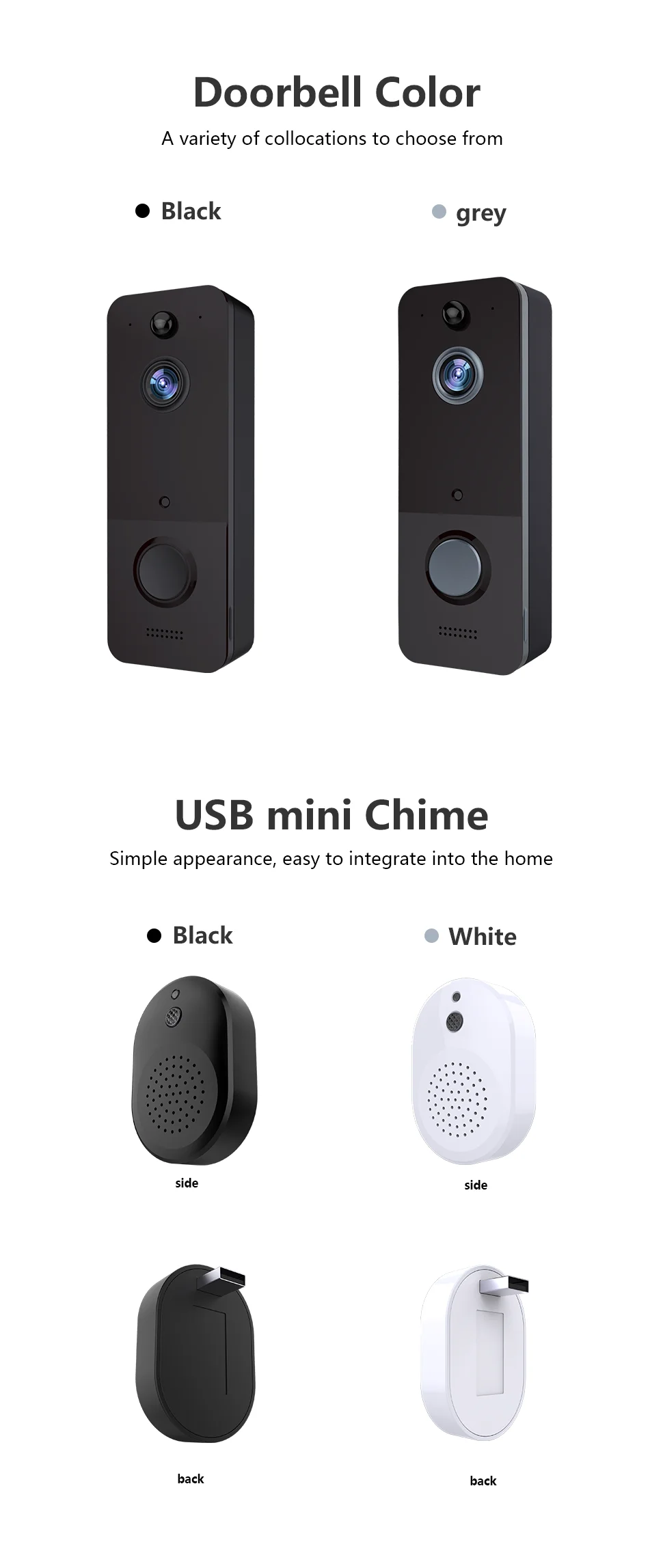 Wifi Doorbell Free Chime Battery Video Door Bell Kit 2.4ghz