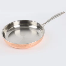 Best Quality Tri-ply Copper Stainless Steel  Hammered Fry Pan Cookware Great Cooking Pan with Stainless Steel Handle