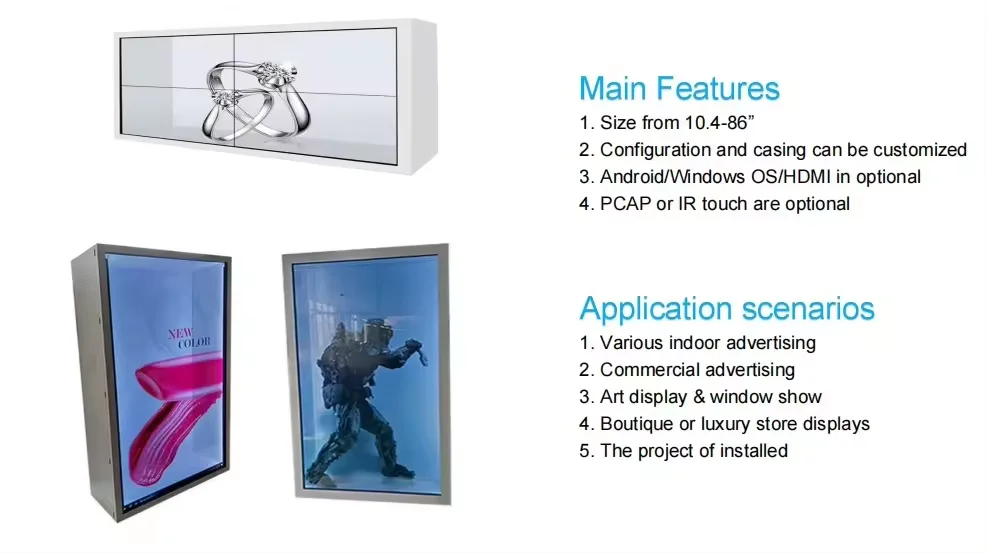 product 215 inch transparent lcd display cabinet 3d showcase advertising crystal display box monitor showcase-12