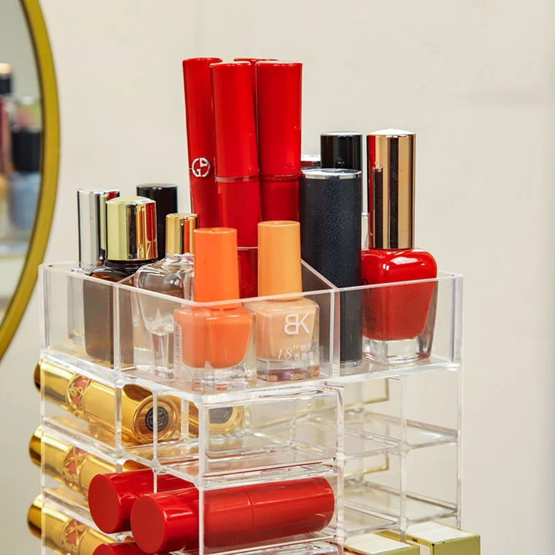 360 Degree Rotating Makeup Organizer 53 Spaces Acrylic Lipstick Holder Spinning Lipgloss Storage Tower Display Holder