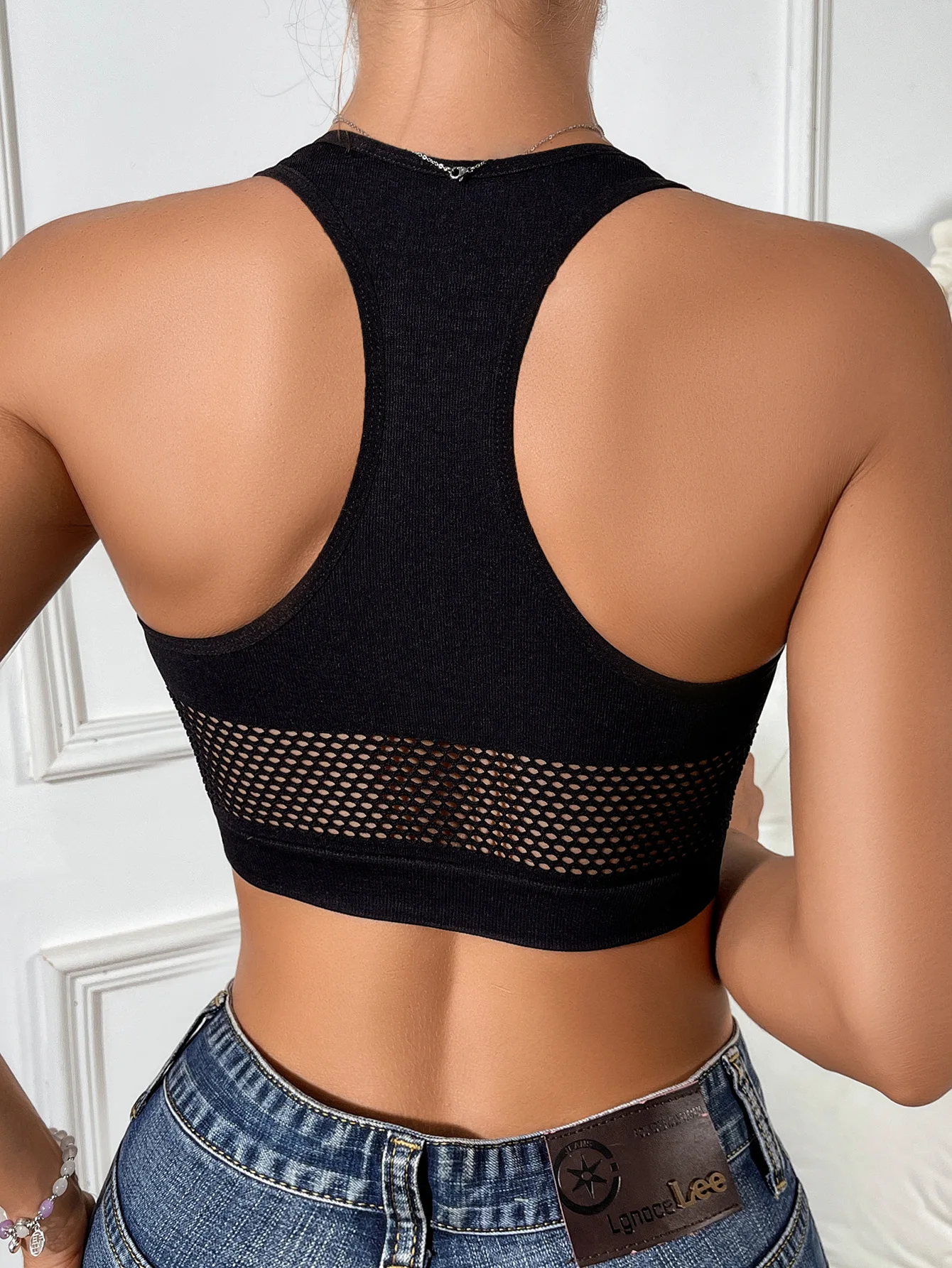 HKRXEC Seamless High-Neck Textured Sports Bra Crop Top