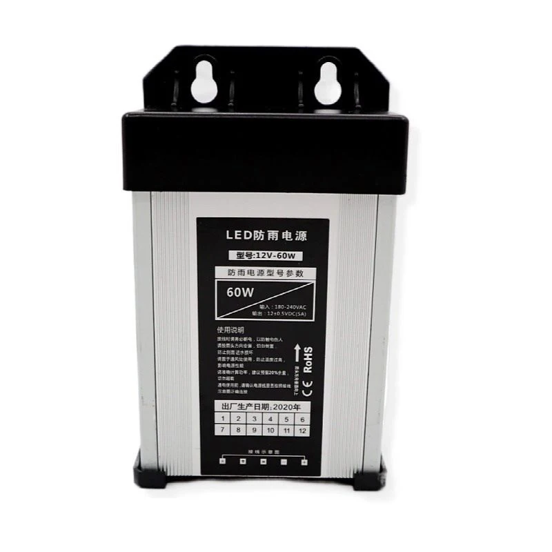 Заводской водонепроницаемый источник питания 12 В 5 А 60 Вт наружный постоянного тока Светодиодный импульсный 120 150 200 300