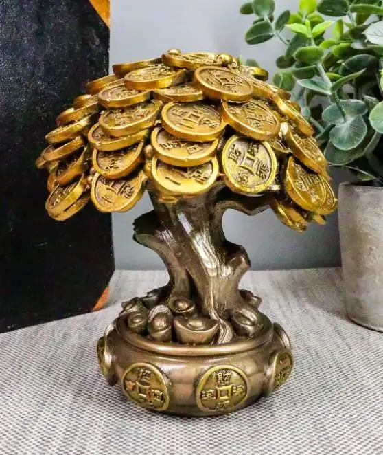 Feng Shui Gold Tree Statue Golden Money Coin Tree of Wealth and Abundance Decor Talisman Figurine