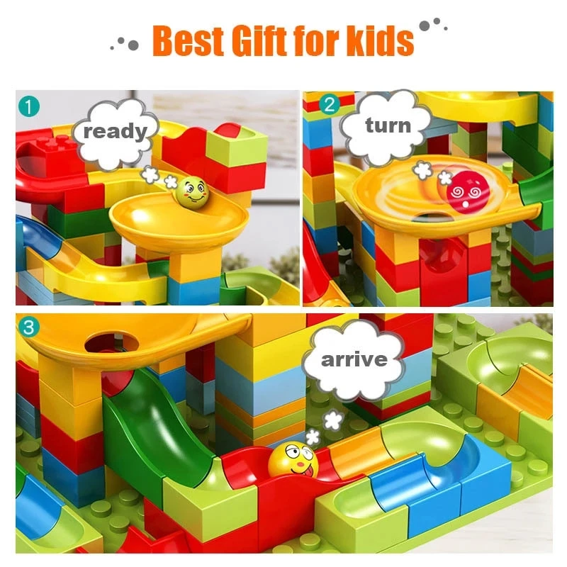 Race Run Big Block Compatible Building Blocks Funnel Slide Blocks DIY Big Bricks Toys Plastic Color Box 336PCS Marble Unisex