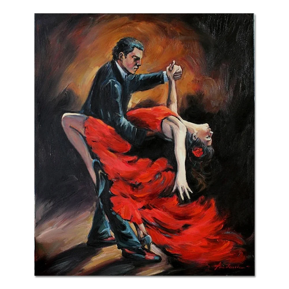 Custom Designed Beautiful Woman Figure Spanish Flamenco Dancer Modern Style Handpainted Oil Painting on Canvas Handmade