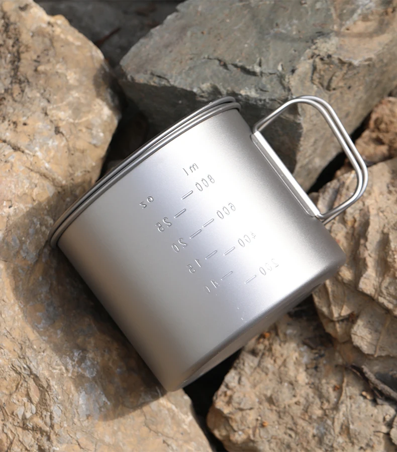 Set Pentole In Titanio Da Campeggio 420ml E 750ml Con Manici Pieghevoli, Leggero, Grigio