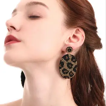 wholesale newest design women bohemian leopard seed beads earrings handmade ethnic beading drop earrings for women 2019