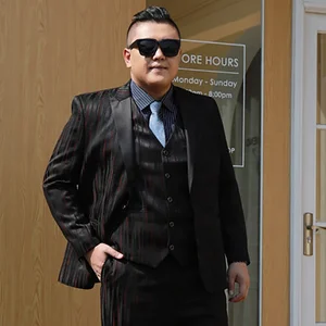 Plus-size Double Breasted Men's Business Striped Wedding Best Man Three-piece Slim Luxury Anti-Wrinkle Suit Wholesale