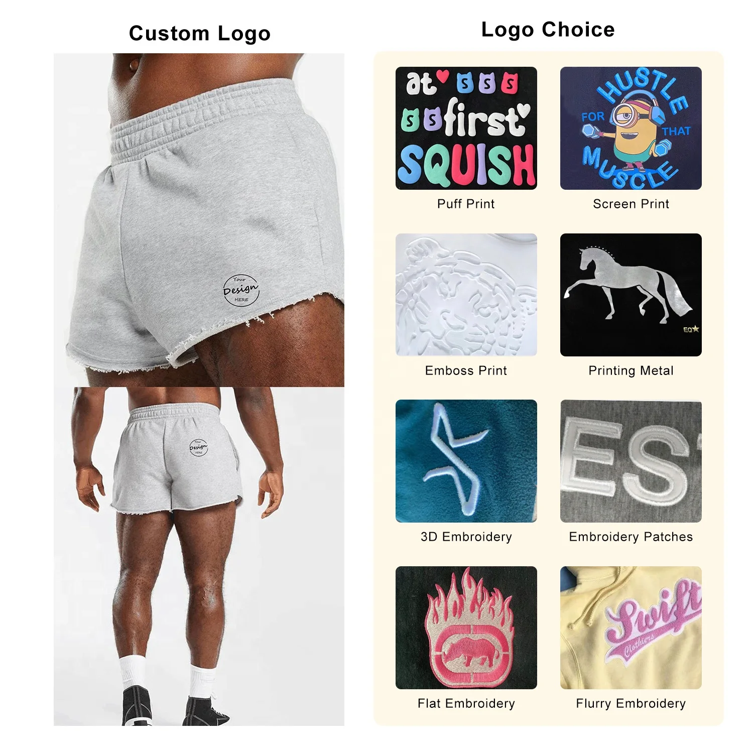 JL1121C Running Sports Men’s Cotton Raw Edge French Terry Shorts With Pockets Casual Loose Sweat Gray Shorts for Men