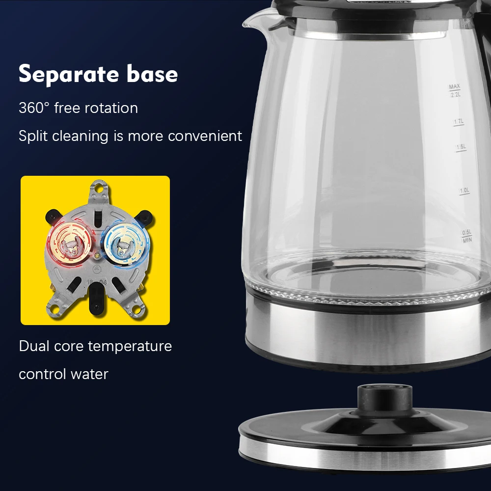 High Borosilicate Glass Electric Kettle 2 L Cordless Hot Water Boiler With Led Light Buy Water