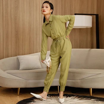 Women's High Waist Satin Pants Top Set Casual-Formal Green with Pattern Decoration Autumn Spring-Available Wholesale Low Price