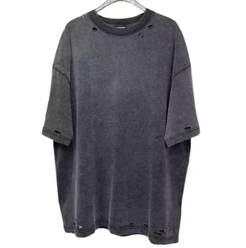 Custom Men's Plus Size Hip Hop Streetwear T-Shirt Oversized Acid Wash Vintage Cotton Jersey Distress Blank Tee