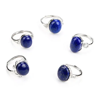 New design Gemstone 925 Sterling Silver Ring Natural Crystal Lapis Stone Rings For Women