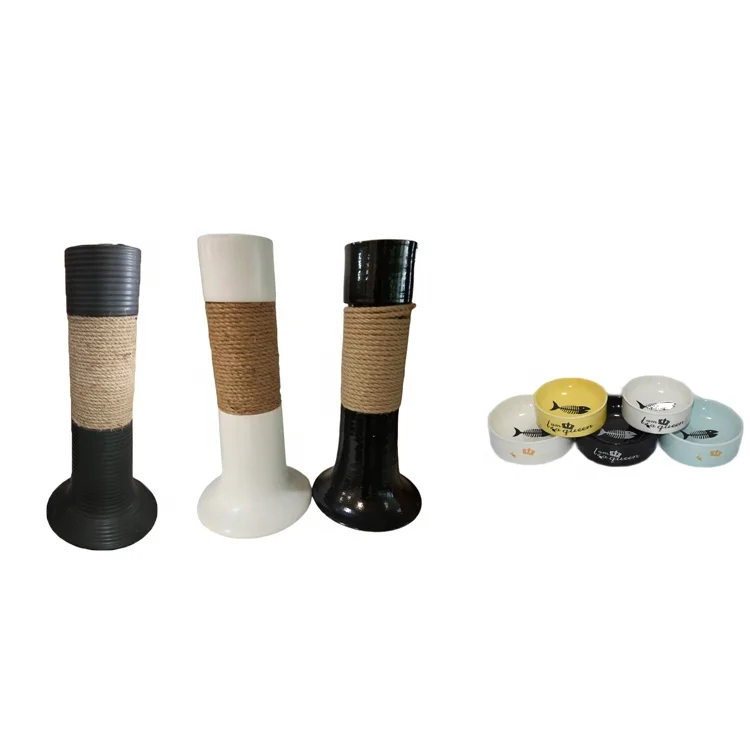 Customized Multifunctional Pet Accessories Cat Scratching Post With Heavy Ceramic Tall Floor Vase for Home Decoration