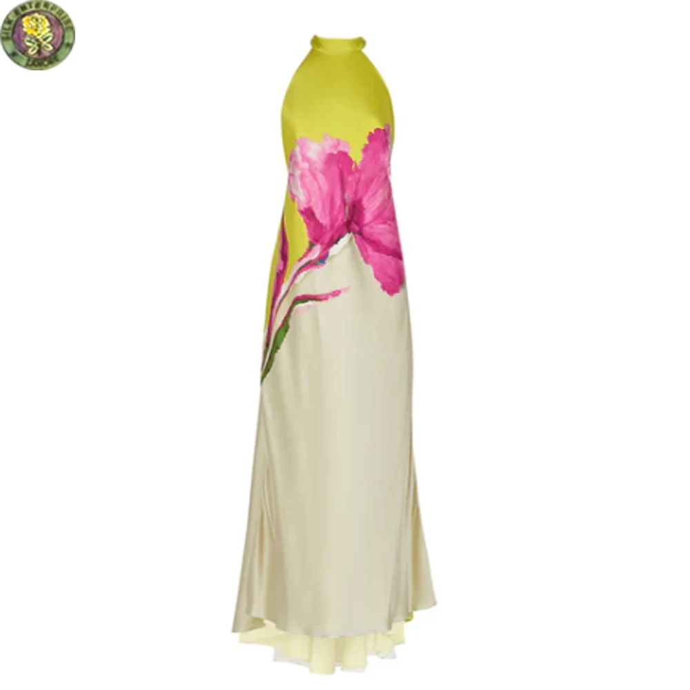Wearable Masterpieces Hand-Painted Designer Flora Silk Gown Dress for Women Made in Pakistan
