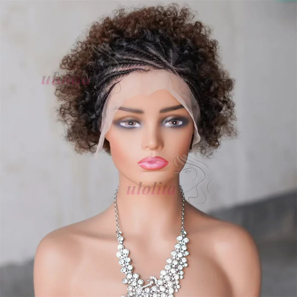 13x4 Lace Braid Wigs Human Hair Afro Kinky Curly Lace Front Wigs for Women Highlight Brown 210% Density Brazilian Remy Hair Wig_voghion.com