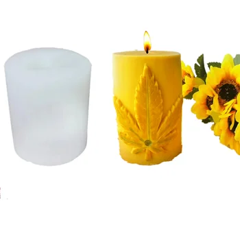 M331 handmade Weed Hemp Leaf Silicone Molds Cylindrical pot leaf silicon candle molds