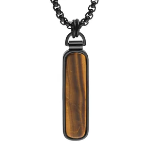 Black Stainless Steel Necklace Pendant with a Tiger Eye Stone Dog-tag Men Charming Pendant