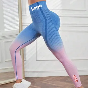 Custom Logo Women's Gradient Seamless Yoga Pants High Waist Butt-lifting Fitness Running Sports Leggings Slim Nylon Yoga Wear