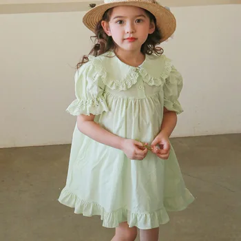 2024 Summer South Korea children's clothing girls' lapel solid color dress