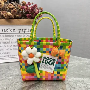 KALANTA 2026 Bolsas Reutilizables Basket Woven Bag Plastic Women's Hand Bag Vegetable Holiday Travelling Rattan Weaving Handbag