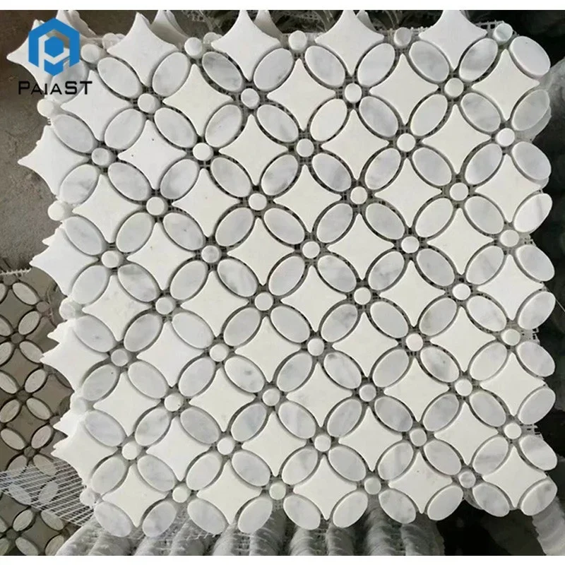 Wholesale China Custom Made Thassos White Marble Mosaic Modern Waterjet Flower Design Stone Tiles for Kitchen Backsplash