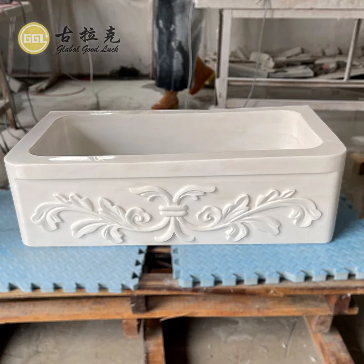 Free Standing High Class Italian White Marble Cone Basin in Bathroom/Hotel manufacture